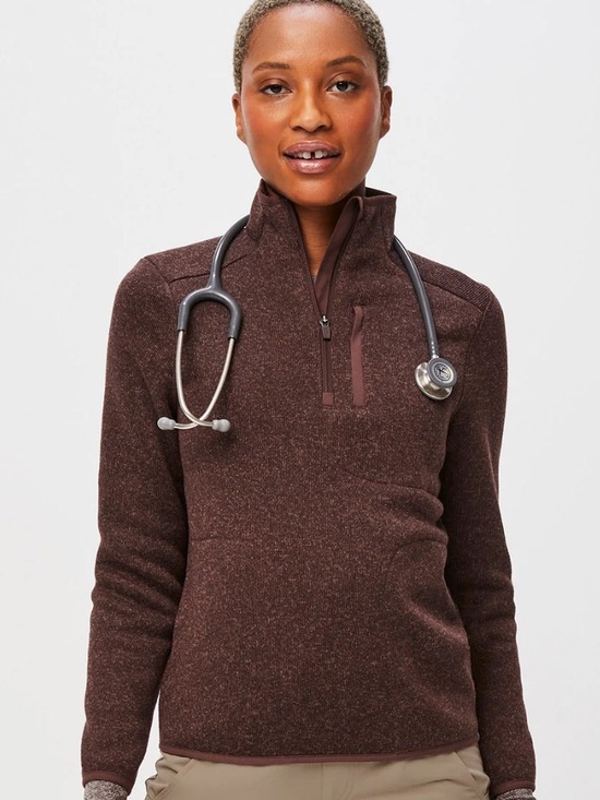 Figs Sweaters - NWT - FIGS On-Shift Classic 1/2 Zip Knit Sweater Jacket in Heather Espresso